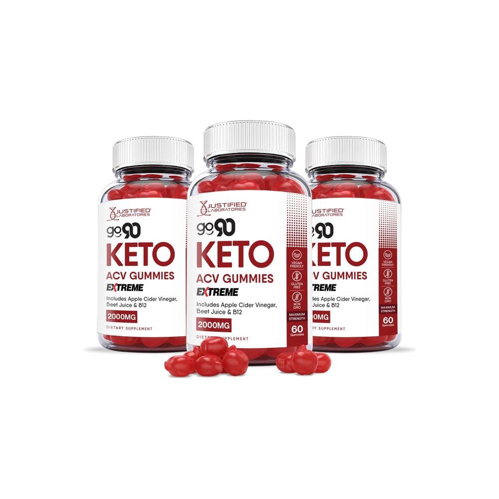 (3 Pack) Go 90 Keto ACV Gummies Extreme Formula 2000MG with Pomegranate Juice Beet Root B12 180 Gummys - Whlsome - Detox & Cleanse