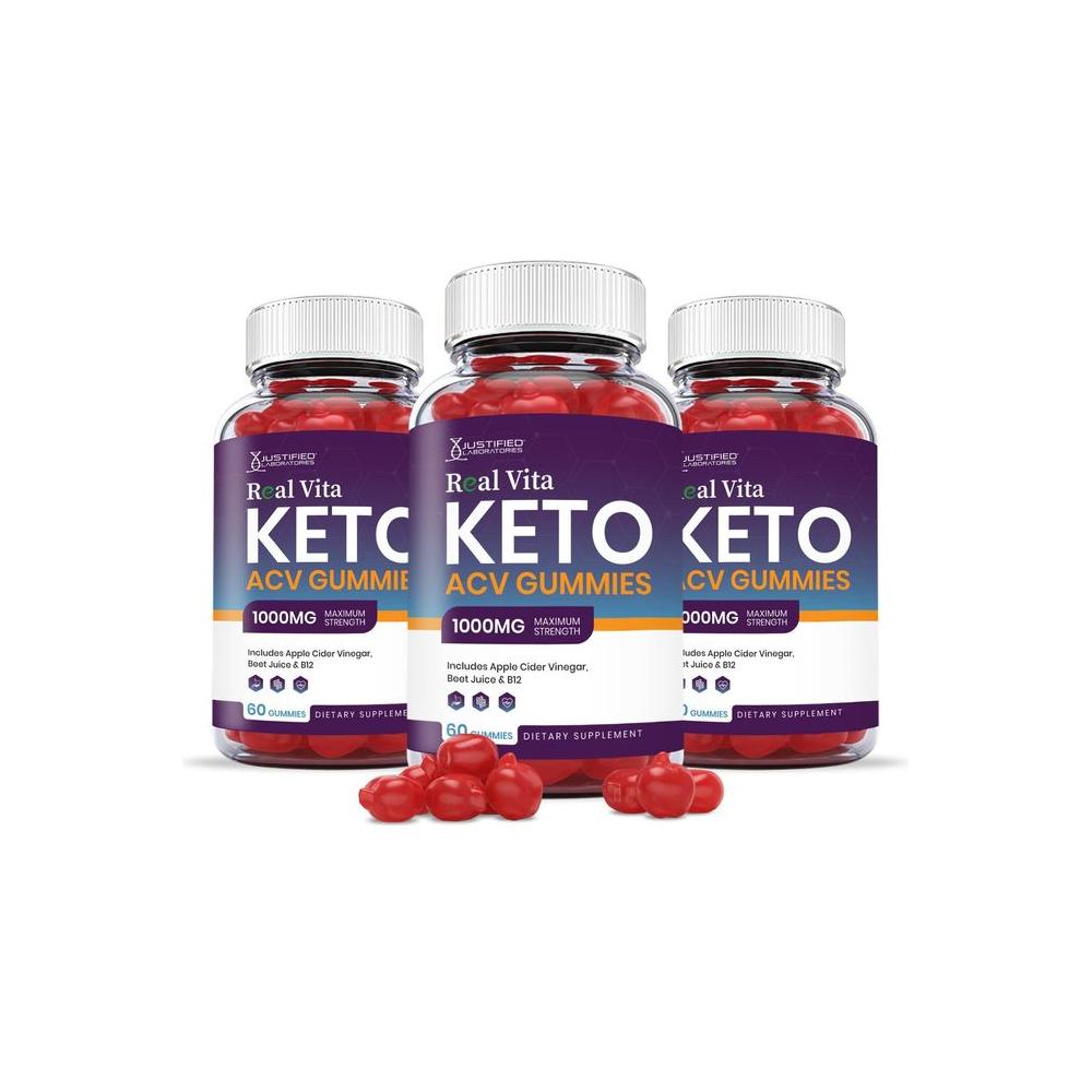 (3 Pack) Real Vita Keto ACV Gummies 1000MG with Pomegranate Juice Beet Root B12 180 Gummys - Whlsome - Detox &amp; Cleanse