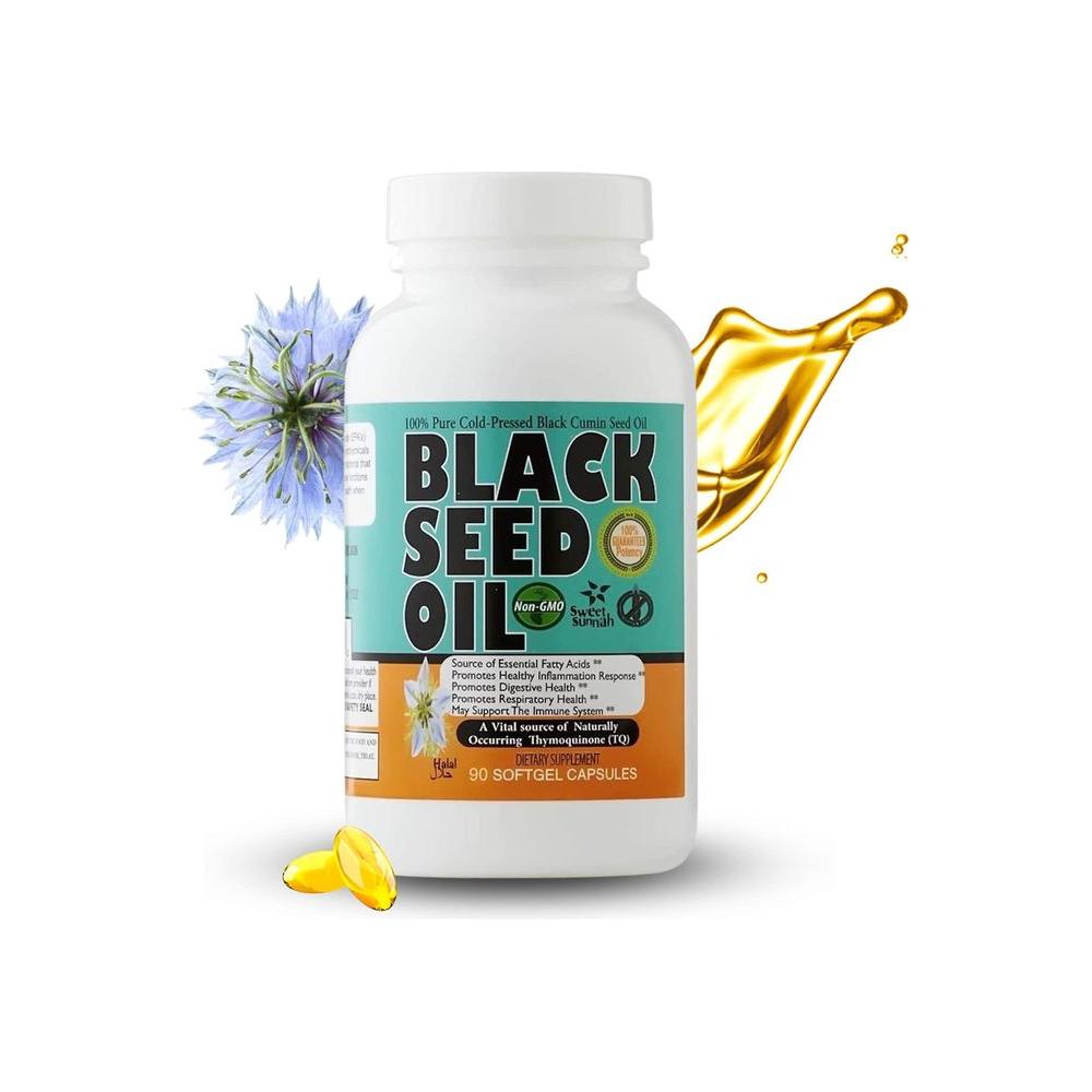 30 Days Thymoquinone Pure Turkish Black Seed Oil - Antioxidant Non GMO Cold Pressed Gel Capsules - Kalonji Cumin Seed Oil softgel - Nigella Sativa - 90 Blackseed TQ Caps Sweet Sunnah - Whlsome - Sports Nutrition