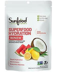 Sunfood Superfoods - Superfood Hydration - Renew | Plant Based Rapid Hydration Powder | Electrolytes | B-Vitamin Complex | Essential Nutrients | Vegan | Non-GMO | Sour Watermelon Flavor | 8 oz. Bag