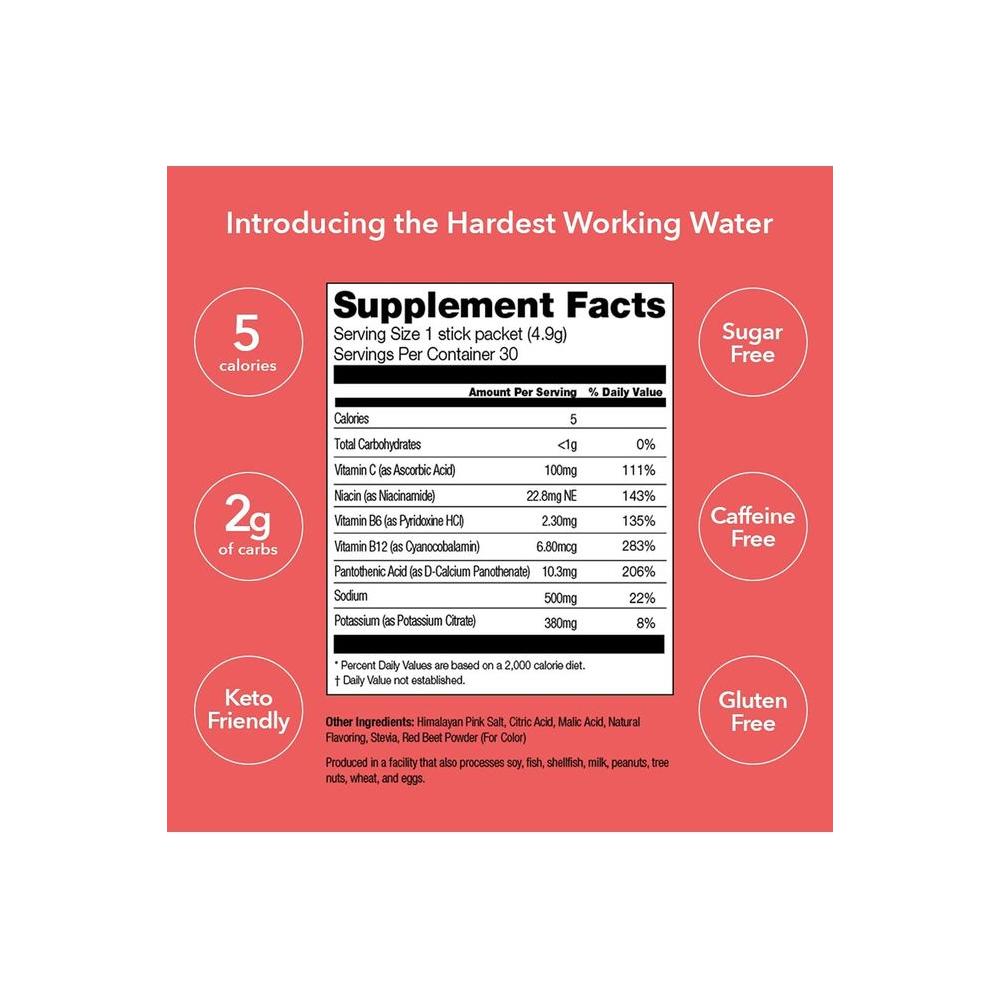 310 Nutrition Hydration Electrolyte - Hydration Minerals and Electrolytes Powder Packets | Electrolyte Supplement Drink Mix | Sugar Free | Includes 30 Individual Servings (Strawberry) - Whlsome - Electrolytes