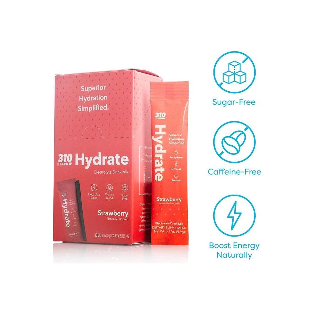 310 Nutrition Hydration Electrolyte - Hydration Minerals and Electrolytes Powder Packets | Electrolyte Supplement Drink Mix | Sugar Free | Includes 30 Individual Servings (Strawberry) - Whlsome - Electrolytes