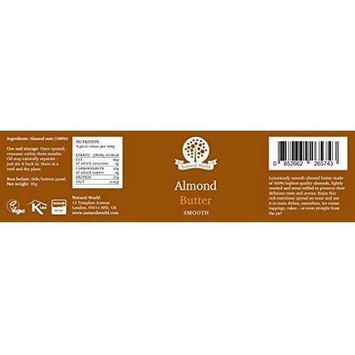 Nutural World - Smooth Almond Nut Butter 35 Oz (1kg) - *** New Packaging *** - 100% Pure - single ingredient