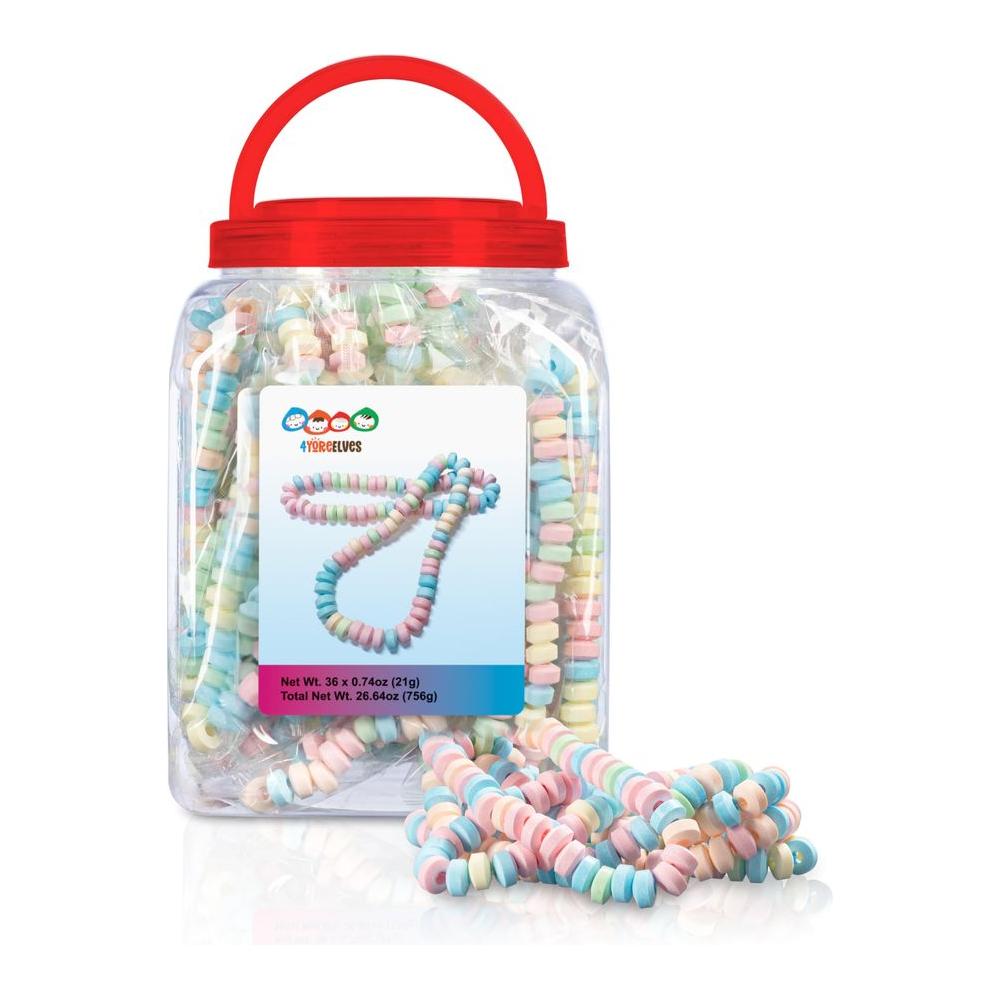 36 Candy Necklaces Individually Wrapped Choker Style Nostalgic Pastel Candy Jewelry Perfect for Party Favors Pinata Fillers and Goodie Bags Packed in a Convenient Display Tub By 4YoreElves - Whlsome - Candies & Chocolates