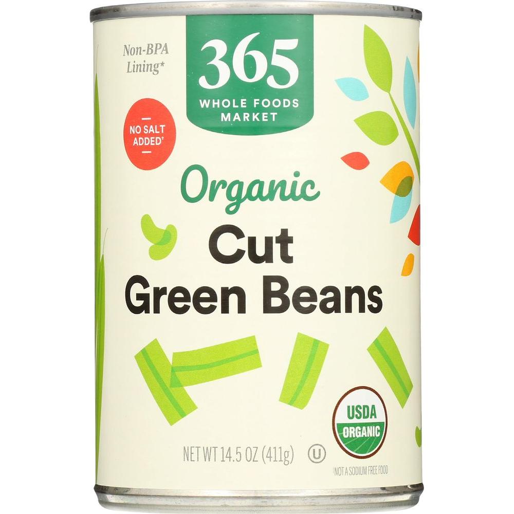 365 by Whole Foods Market Beans Green Cut No Salt Added Organic 145 Ounce - Whlsome - Canned &amp; Jarred Vegetables