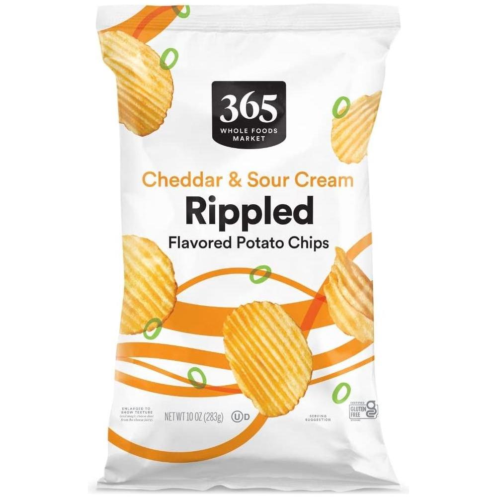 365 by Whole Foods Market, Chip Potato Rippled Cheddar Sour Cream, 10 Ounce - Whlsome - Chips &amp; Crisps