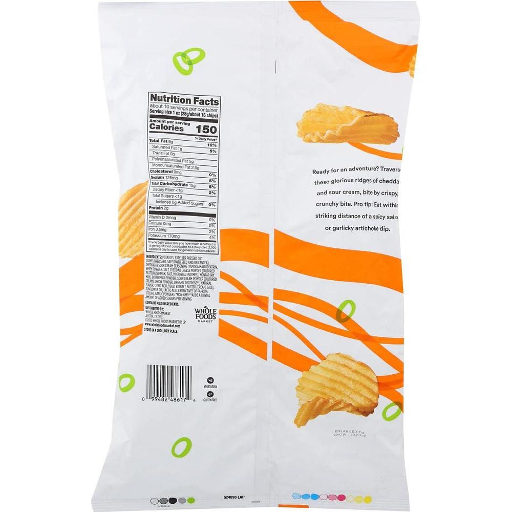 365 by Whole Foods Market, Chip Potato Rippled Cheddar Sour Cream, 10 Ounce - Whlsome - Chips & Crisps