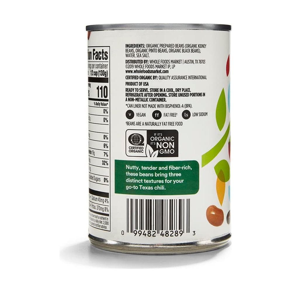 365 by Whole Foods Market Organic Bean Trio 15 Ounce - Whlsome - Canned Beans