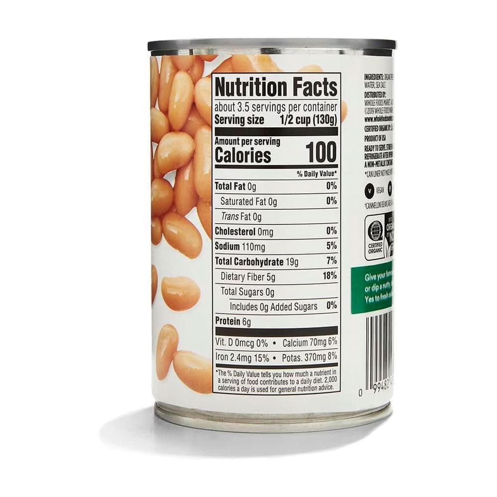 365 by Whole Foods Market Organic Cannellini Beans 155 Ounce - Whlsome - Canned Beans