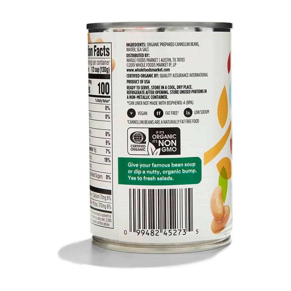 365 by Whole Foods Market Organic Cannellini Beans 155 Ounce - Whlsome - Canned Beans