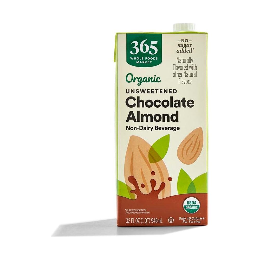 365 by Whole Foods Market Organic Chocolate Unsweetened Almond Milk 32 Fl Oz - Whlsome - Non - Dairy Milk