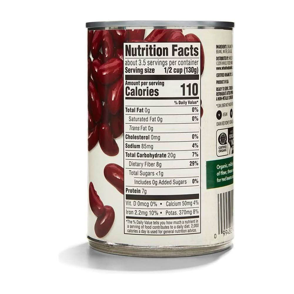 365 by Whole Foods Market Organic Dark Red Kidney Beans 155 Ounce - Whlsome - Canned Beans