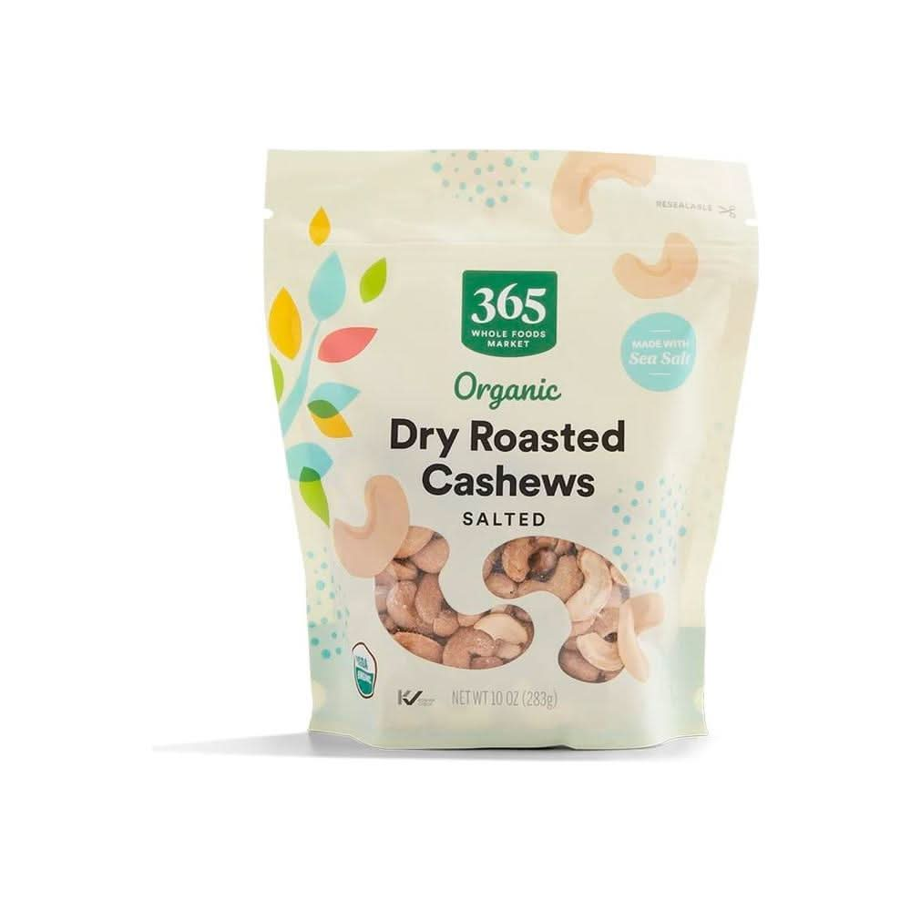 365 by Whole Foods Market Organic Dry Roasted Salted Cashews 10 Ounce - Whlsome - Nuts & Seeds