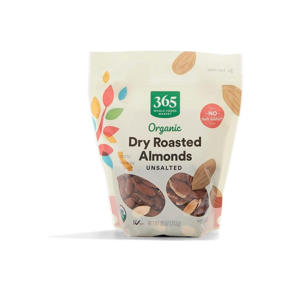 365 by Whole Foods Market Organic Dry Roasted Unsalted Almonds 10 Ounce - Whlsome - Nuts &amp; Seeds