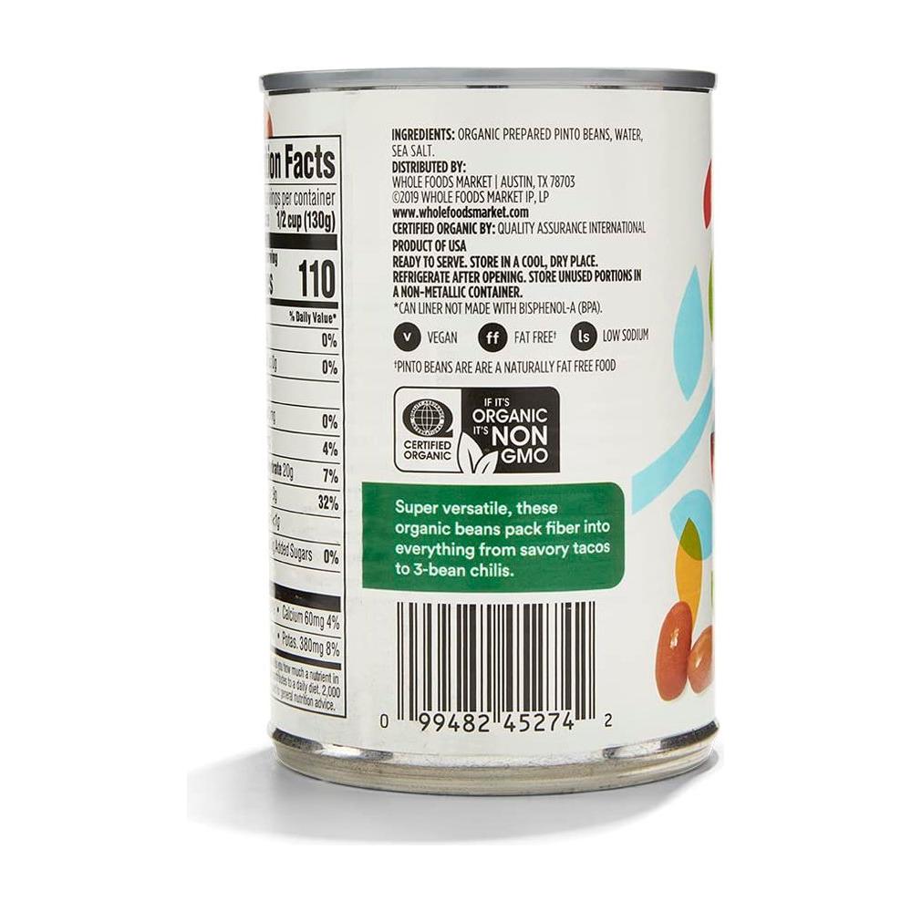 365 by Whole Foods Market Organic Pinto Beans 155 Ounce - Whlsome - Canned Beans