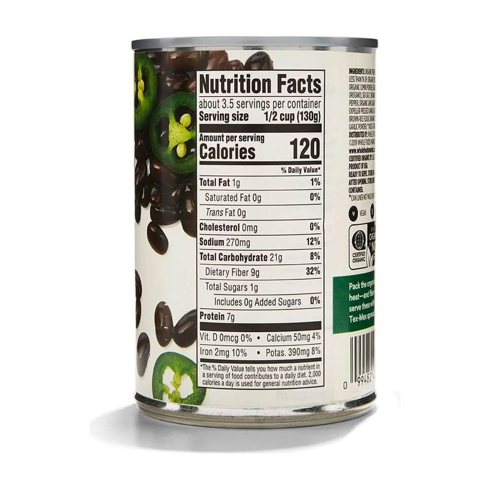 365 by Whole Foods Market Organic Spicy Black Beans 15 Ounce - Whlsome - Canned Beans