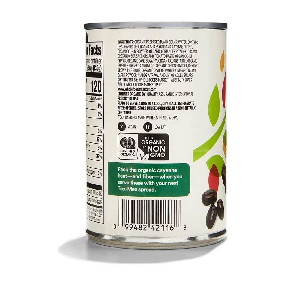 365 by Whole Foods Market Organic Spicy Black Beans 15 Ounce - Whlsome - Canned Beans