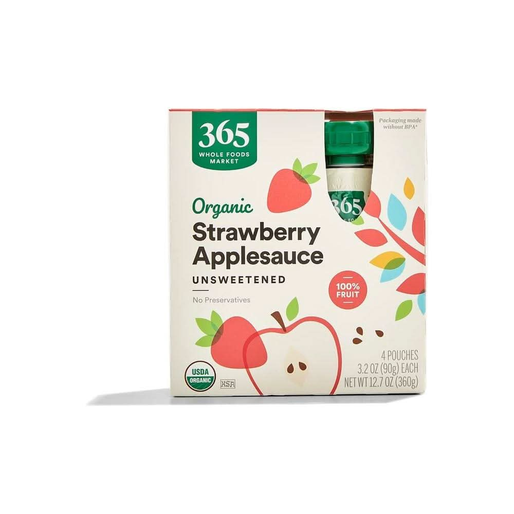 365 by Whole Foods Market Organic Strawberry Applesauce 4 Pack 32 Ounce - Whlsome - Sauces & Dips