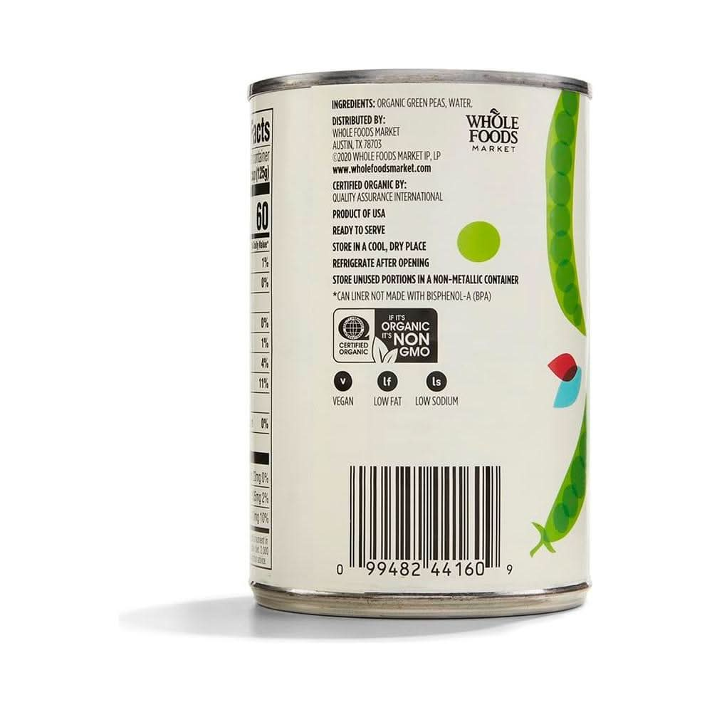 365 by Whole Foods Market Peas Sweet Organic 15 Ounce - Whlsome - Canned Beans