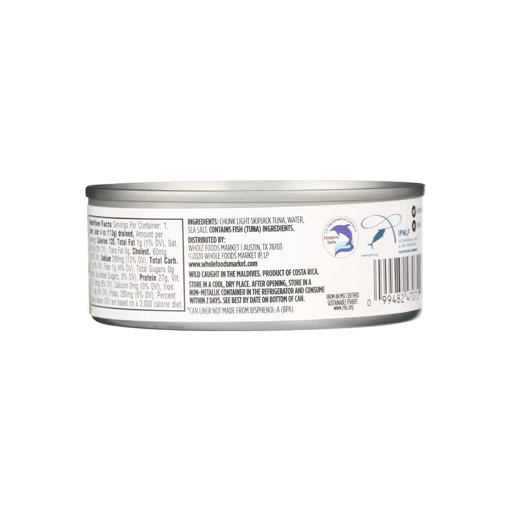 365 by Whole Foods Market Salted Skipjack Tuna in Water 5 Ounce - Whlsome - Seafood Products