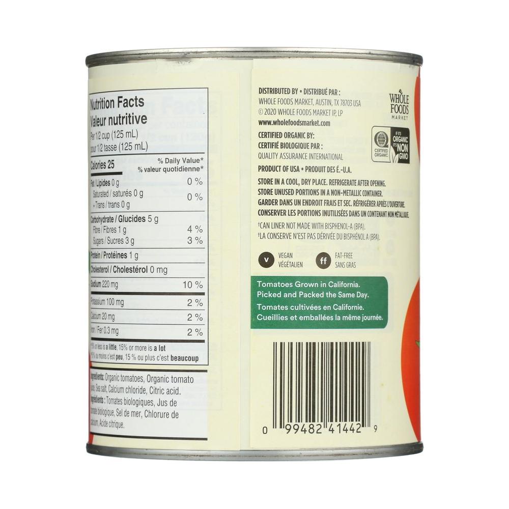 365 by Whole Foods Market Tomatoes Whole Peeled Organic 28 Ounce - Whlsome - Pasta