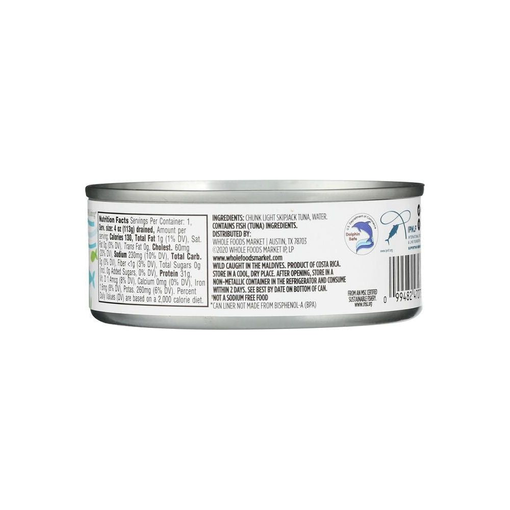 365 by Whole Foods Market Unsalted Skipjack Tuna in Water 5 Ounce - Whlsome - Fish Products