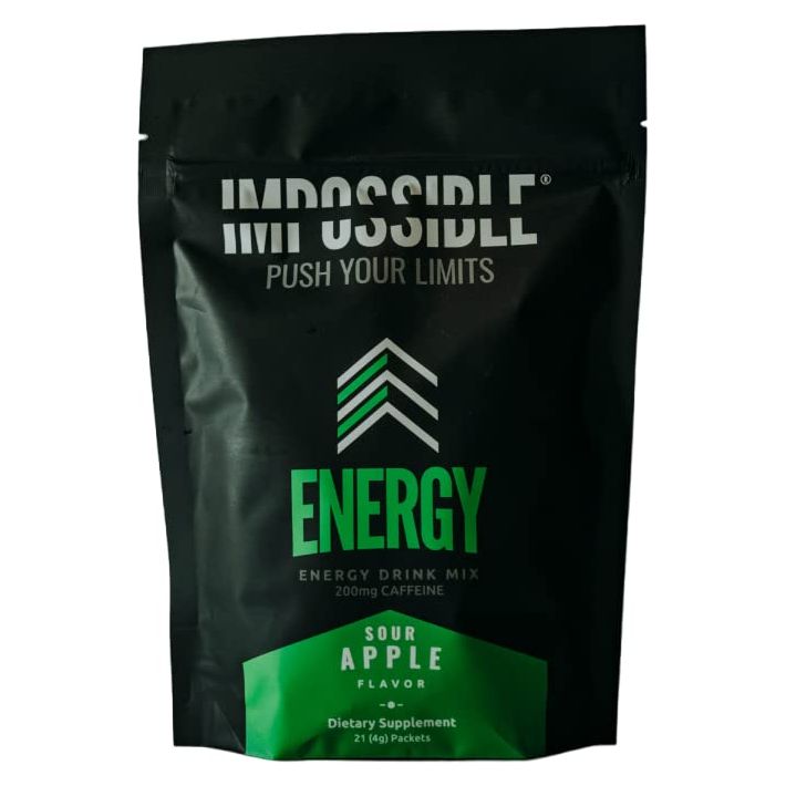 Impossible Energy  Healthy Energy Performance Drink Mix  200mg Caffeine Taurine Zero Sugar Sour Apple