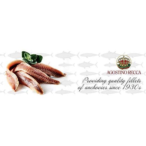 Agostino Recca Anchovies Fillets in Olive Oil  Wild Caught Fish from Italy  Anchovy Fillets for Pizza Pasta Salads 81 oz