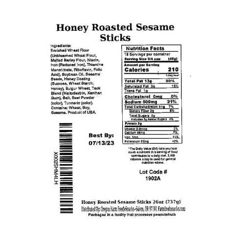 Oregon Farm Fresh Snacks Honey Roasted Sesame Sticks  Local Honey Roasted Sesame Sticks  Delicious  Fresh Snacks  Enjoy The Perfect Mix of Sweet  Salty 26 oz