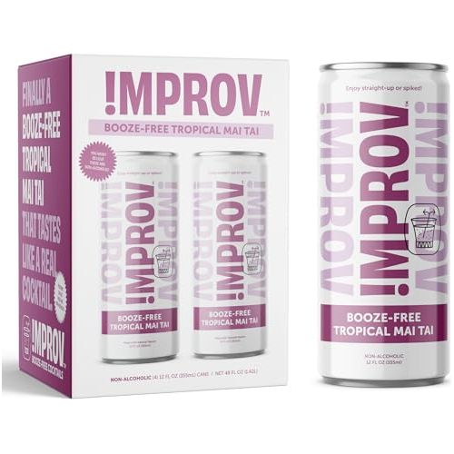 IMPROV BoozeFree Cocktails 12oz NonAlcoholic Beverage Mocktail Drink Mixer Vegan Gluten Free Zero Proof 4Pack Tropical Mai Tai