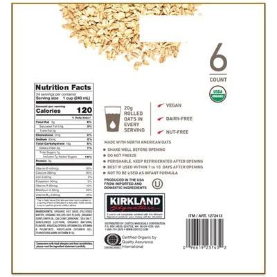 Kirkland Signature Oat Organic NonDairy Beverage  Made With Rolled Oats  2g Rolled Oats in Every Serving  Ready Set Gourmet Donate a Meal Program  2 Pack 192 Fl oz Each