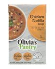 Olivias Pantry  Chicken Tortilla Soup with Spicy Tomato Base  Ready to Eat  Shake Well  Heat and Serve  150 Cal Per Serving Good Source of Protein 9g Per Serving  6 Pack