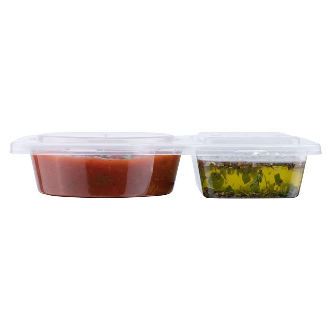 Restaurantware Futura 5 Ounce Snack Containers 500 Microwavable Sauce Containers  2 Compartments Hinged Lid Clear Plastic Portion Cups For Condiments Or Dips