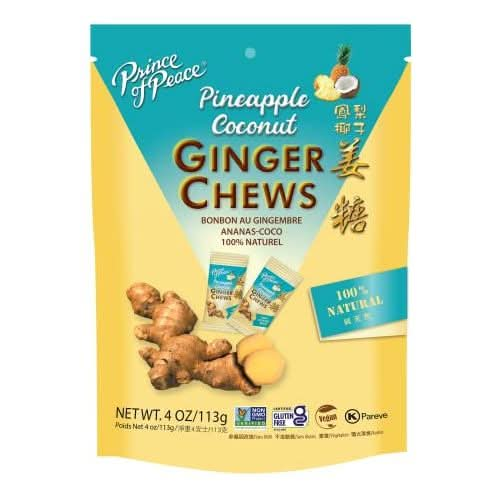 Prince of Peace Pineapple Coconut Ginger Chews  Candied Ginger  4 oz bag  Candy Pack  Natural Candy  Healthy Snack  Vegan and GlutenFree