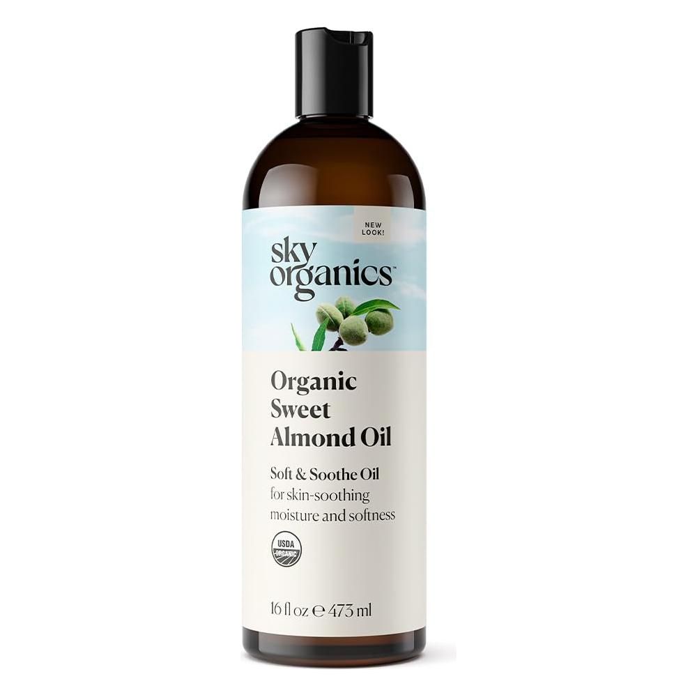 Sky Organics Organic Sweet Almond Oil for Body 100% Pure &amp; Cold-Pressed USDA Certified Organic to Moisturize, Soften &amp; Nourish, 16 fl. Oz