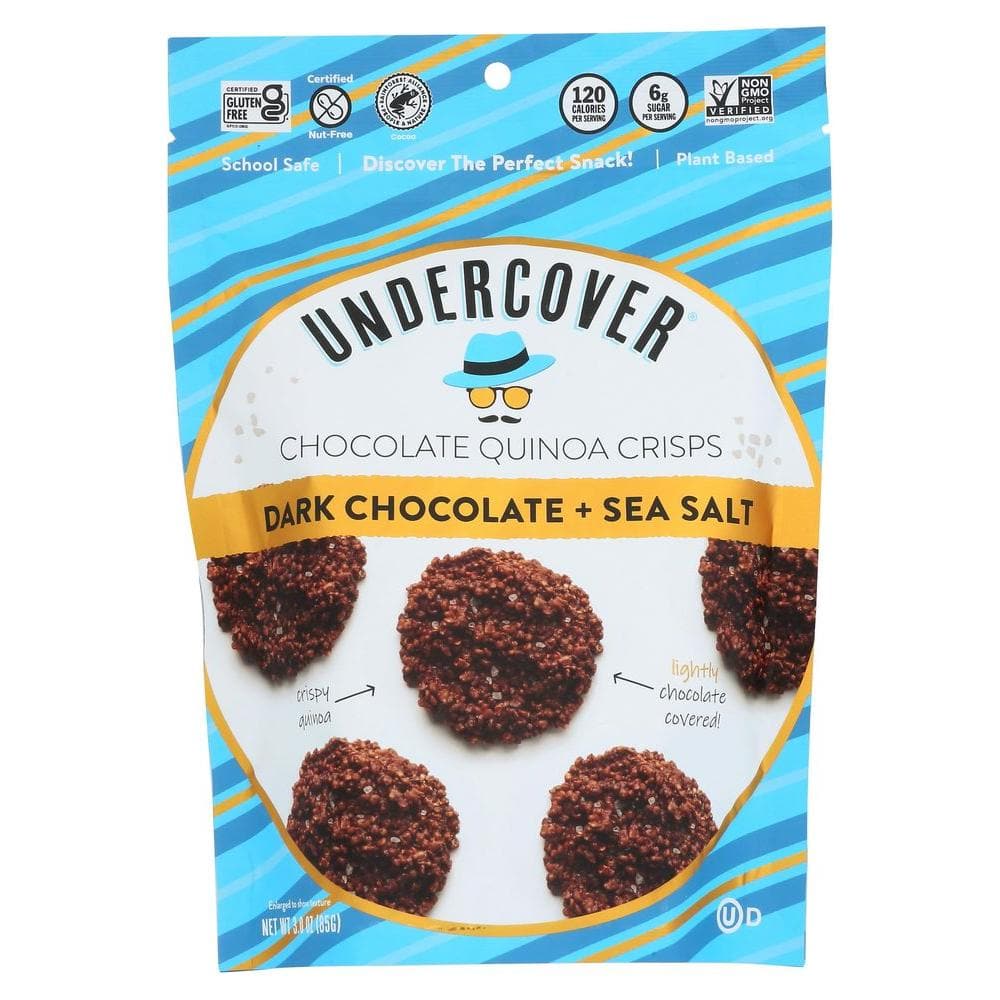 4465017UNDERCOVER CHOCOLATE CO Dark Chocolate Sea Salt Quinoa Crisps 3 OZ Pack of 12 - Whlsome - Candies & Chocolates