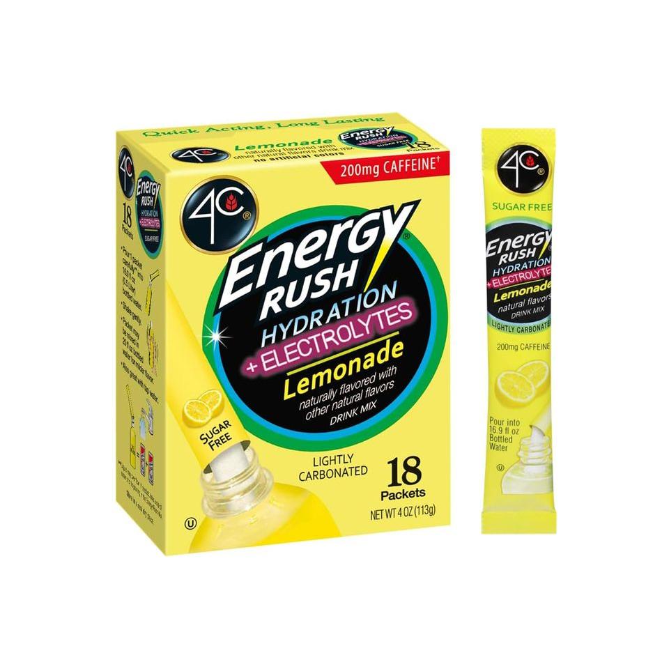 4C Energy Rush PSD with Electrolytes 18ct Lemonade Single Serve Water Flavoring Packets On the Go Bundle - Whlsome - Energy Drinks