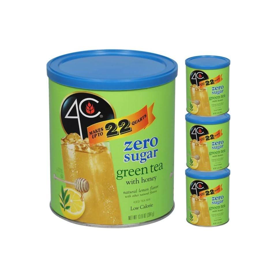 4C Light Powdered Drink Mix Cannisters Zero Sugar Green Tea 3 Pack 22 Quarts Family Sized Cannister Low Calorie Thirst Quenching Flavors - Whlsome - Iced Tea