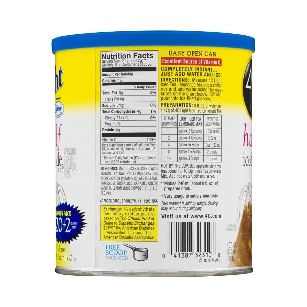 4C Light Powdered Drink Mix Cannisters Zero Sugar Half Half 22 Quarts Family Sized Cannister Low Calorie Thirst Quenching Flavors Light Half Half 139 Ounce Pack of 2 - Whlsome - Grocery (Other)