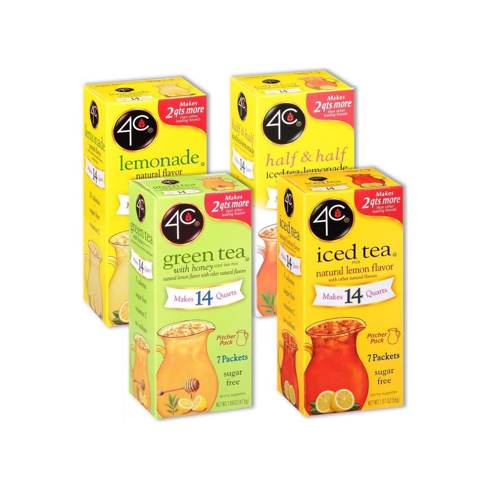 4C Pitcher Packs Green Tea 8 Pack Makes 14 Quarts Sugar Free Powder Drink Mix Refreshing Water Flavorings Makes 2 Quarts Each Packet - Whlsome - Energy Drinks