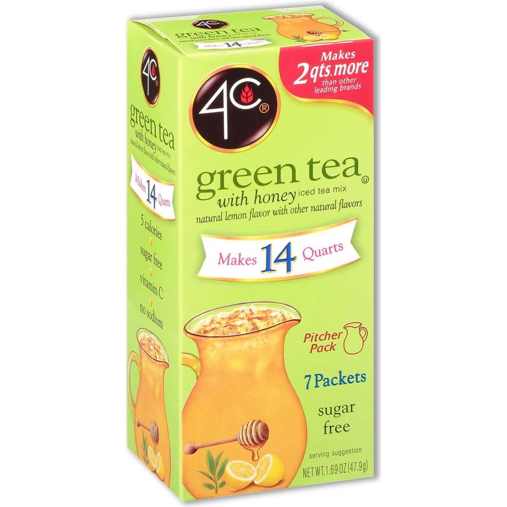 4C Pitcher Packs Green Tea 8 Pack Makes 14 Quarts Sugar Free Powder Drink Mix Refreshing Water Flavorings Makes 2 Quarts Each Packet - Whlsome - Energy Drinks