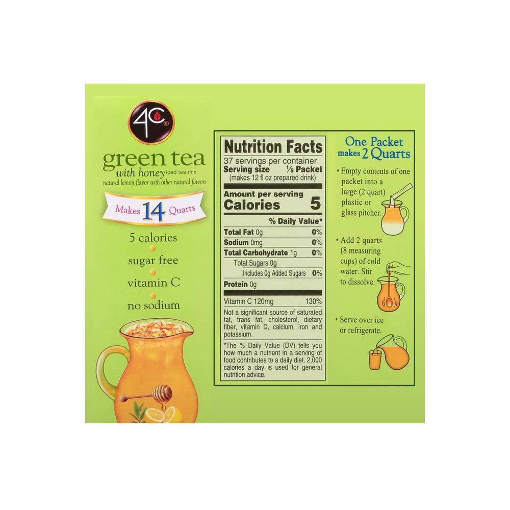 4C Pitcher Packs Green Tea 8 Pack Makes 14 Quarts Sugar Free Powder Drink Mix Refreshing Water Flavorings Makes 2 Quarts Each Packet - Whlsome - Energy Drinks