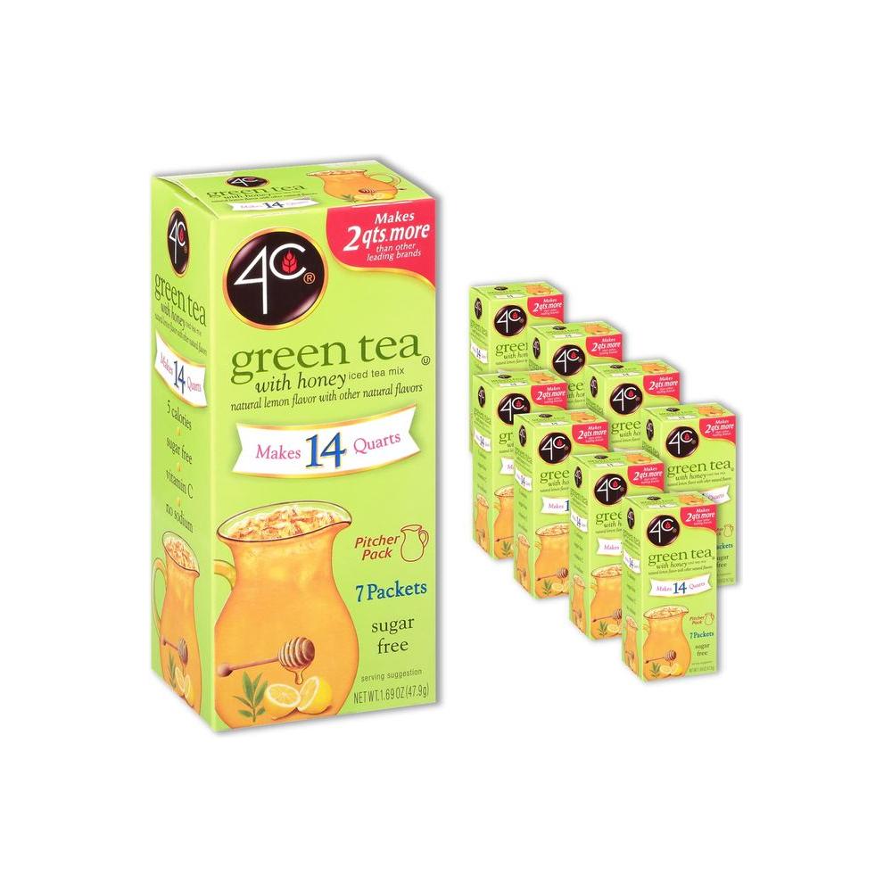 4C Pitcher Packs Green Tea 8 Pack Makes 14 Quarts Sugar Free Powder Drink Mix Refreshing Water Flavorings Makes 2 Quarts Each Packet - Whlsome - Energy Drinks