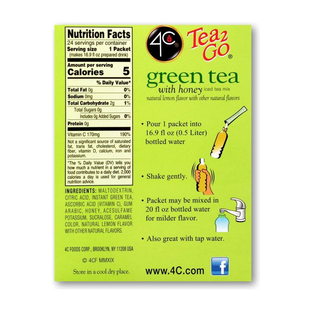 4C Powder Drink Mix Packets Green Tea 1 Pack 24 Count Singles Stix On the Go Refreshing Sugar Free Water Flavorings - Whlsome - Tea