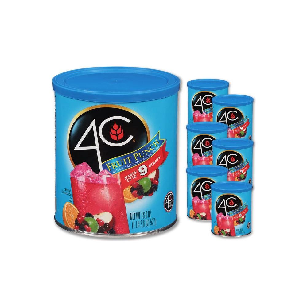 4C Powdered Drink Mix Canister Fruit Punch 6 Pack 9 Quarts Family Sized Bin Thirst Quenching Flavors - Whlsome - Drinks &amp; Beverages