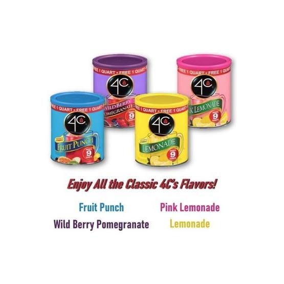 4C Powdered Drink Mix Canister Fruit Punch 6 Pack 9 Quarts Family Sized Bin Thirst Quenching Flavors - Whlsome - Drinks & Beverages