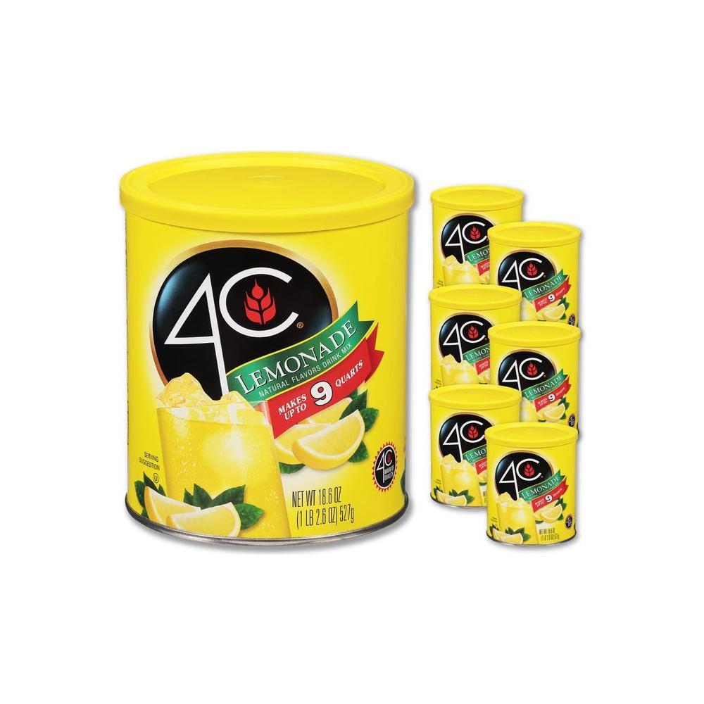 4C Powdered Drink Mix Canister Lemonade 6 Pack 9 Quarts Family Sized Bin Thirst Quenching Flavors - Whlsome - Drinks &amp; Beverages