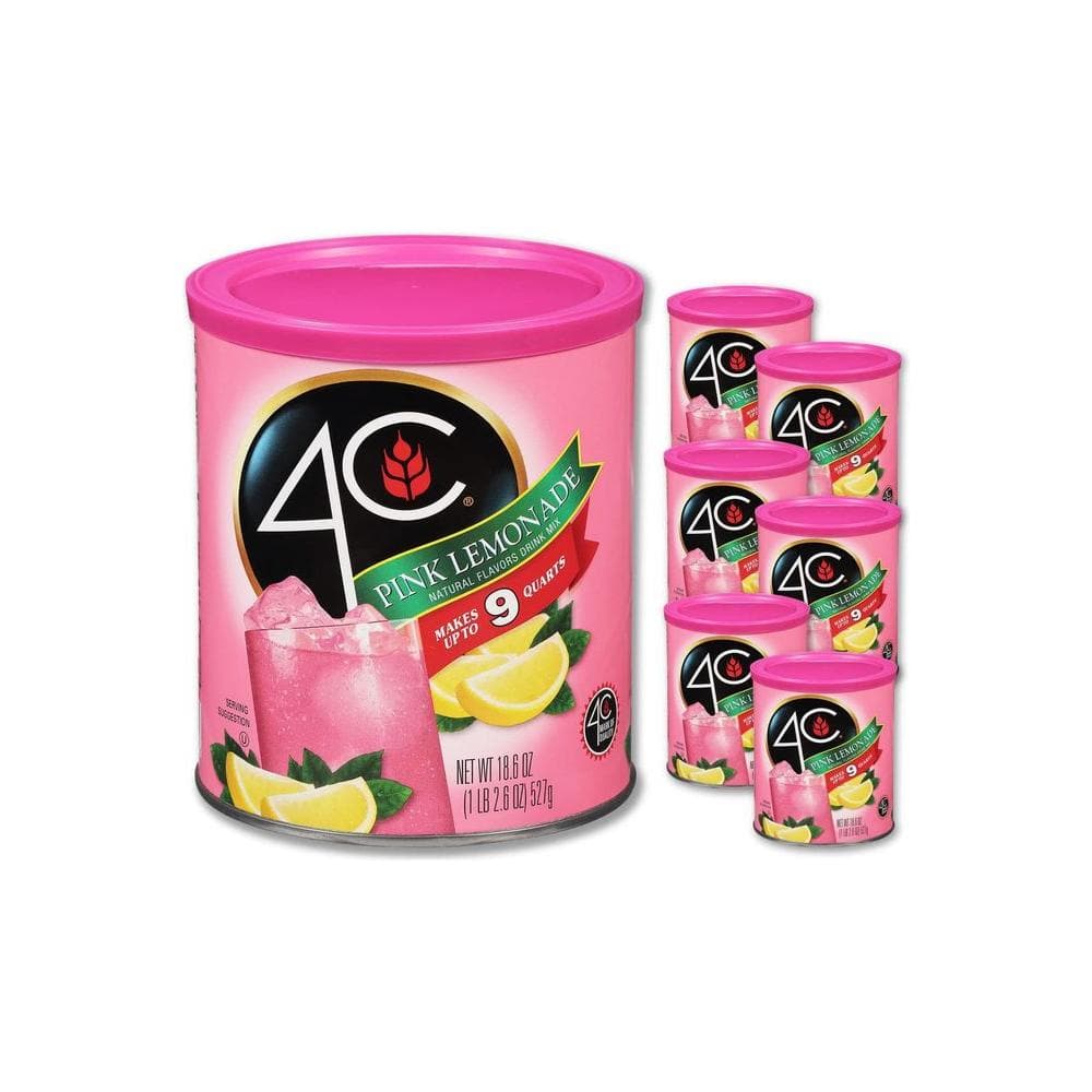 4C Powdered Drink Mix Canister, Pink Lemonade 6 Pack, 9 Quarts - Whlsome - Drinks & Beverages