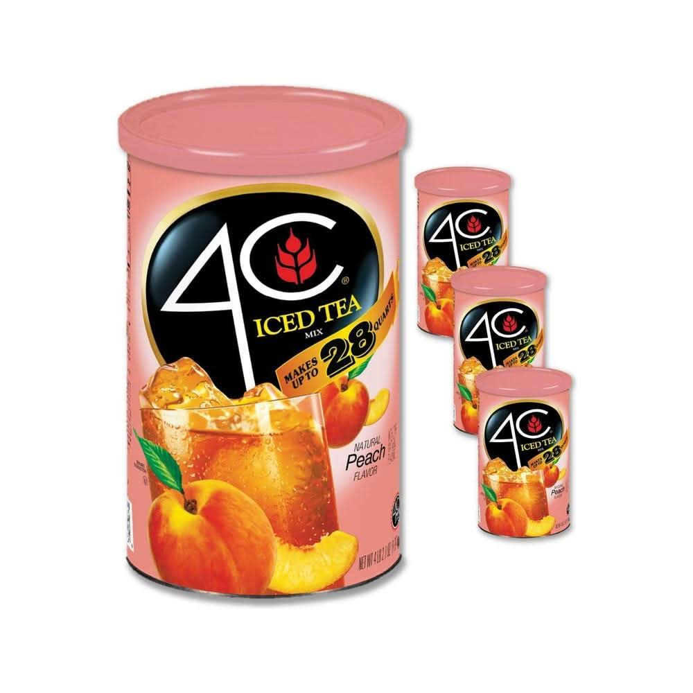 4C Powdered Drink Mix Cannisters Peach Tea 3 Pack 28 Quarts Family Sized Cannister Thirst Quenching Refreshing Flavors - Whlsome - Drinks &amp; Beverages