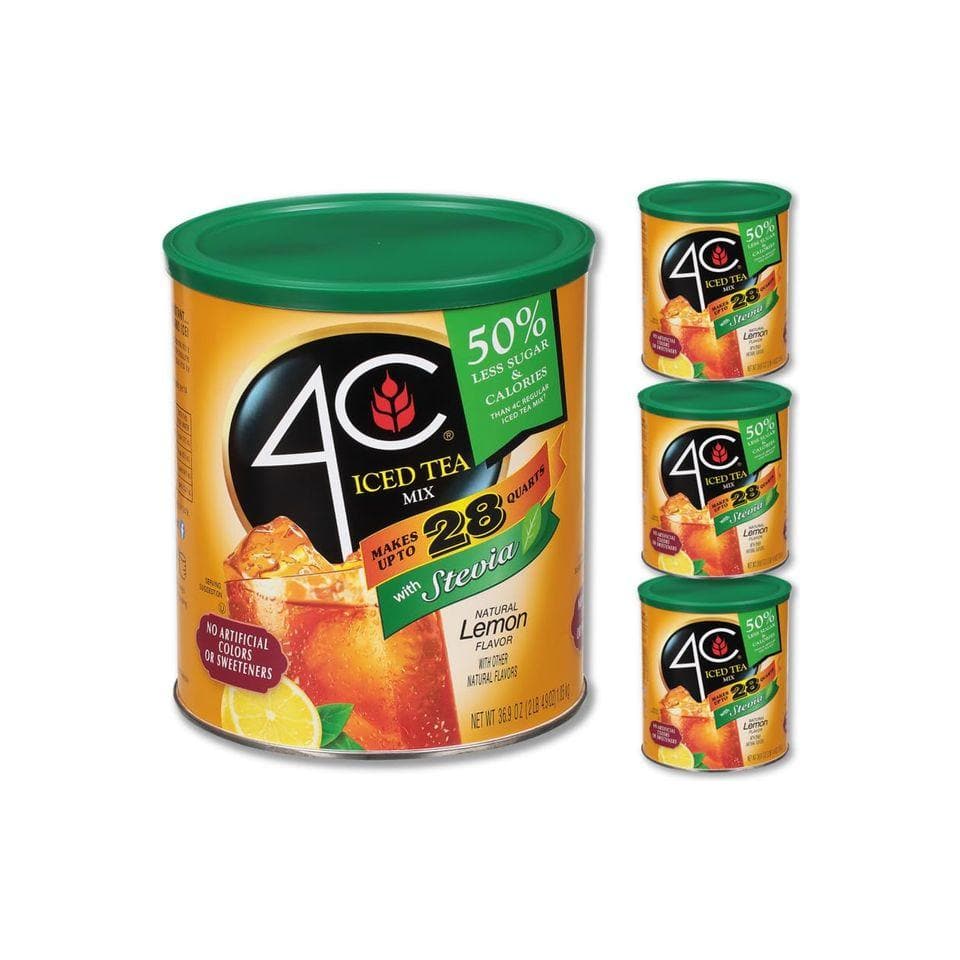 4C Reduced Sugar Powdered Drink Mix Canisters Iced Tea 28 Quarts Family Sized Canister Thirst Quenching Refreshing Flavors Lemon Iced Tea 369 Ounce Pack of 3 - Whlsome - Tea